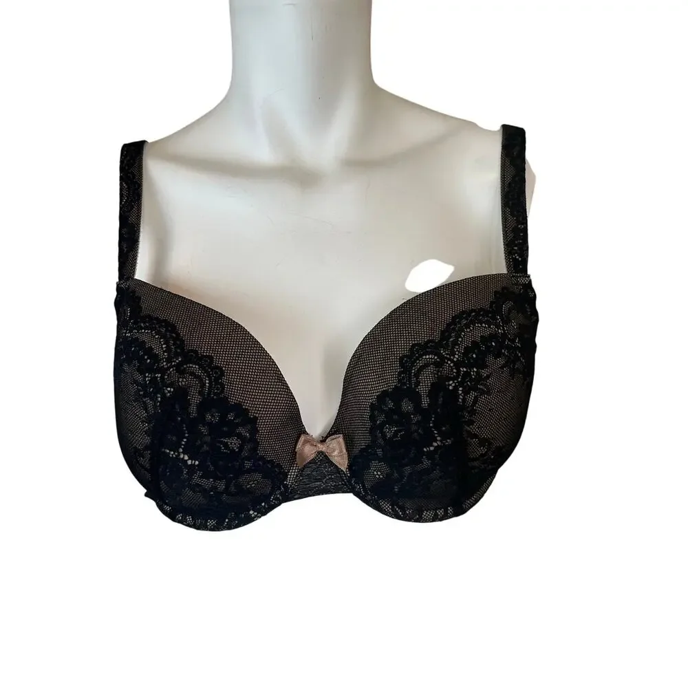 Le Mystere Aria 1271 Black Lace Push Up Bra sz 38B